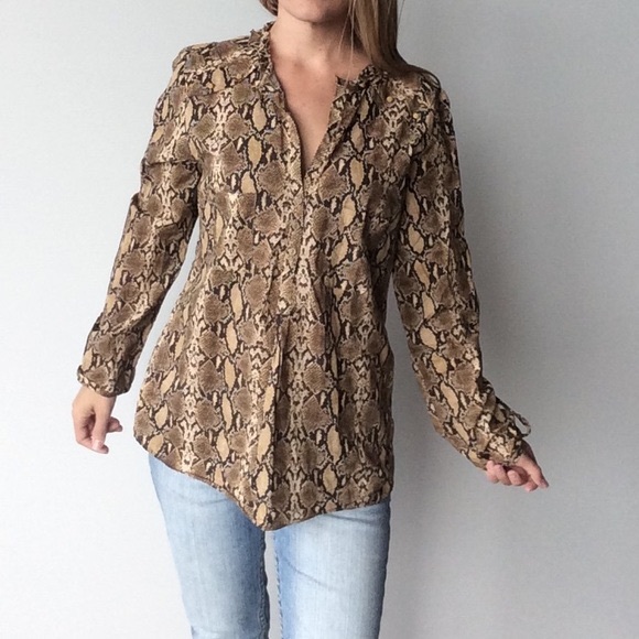 Zara Python Snake Print Cotton Blouse Size M (GUC) - Picture 1 of 8